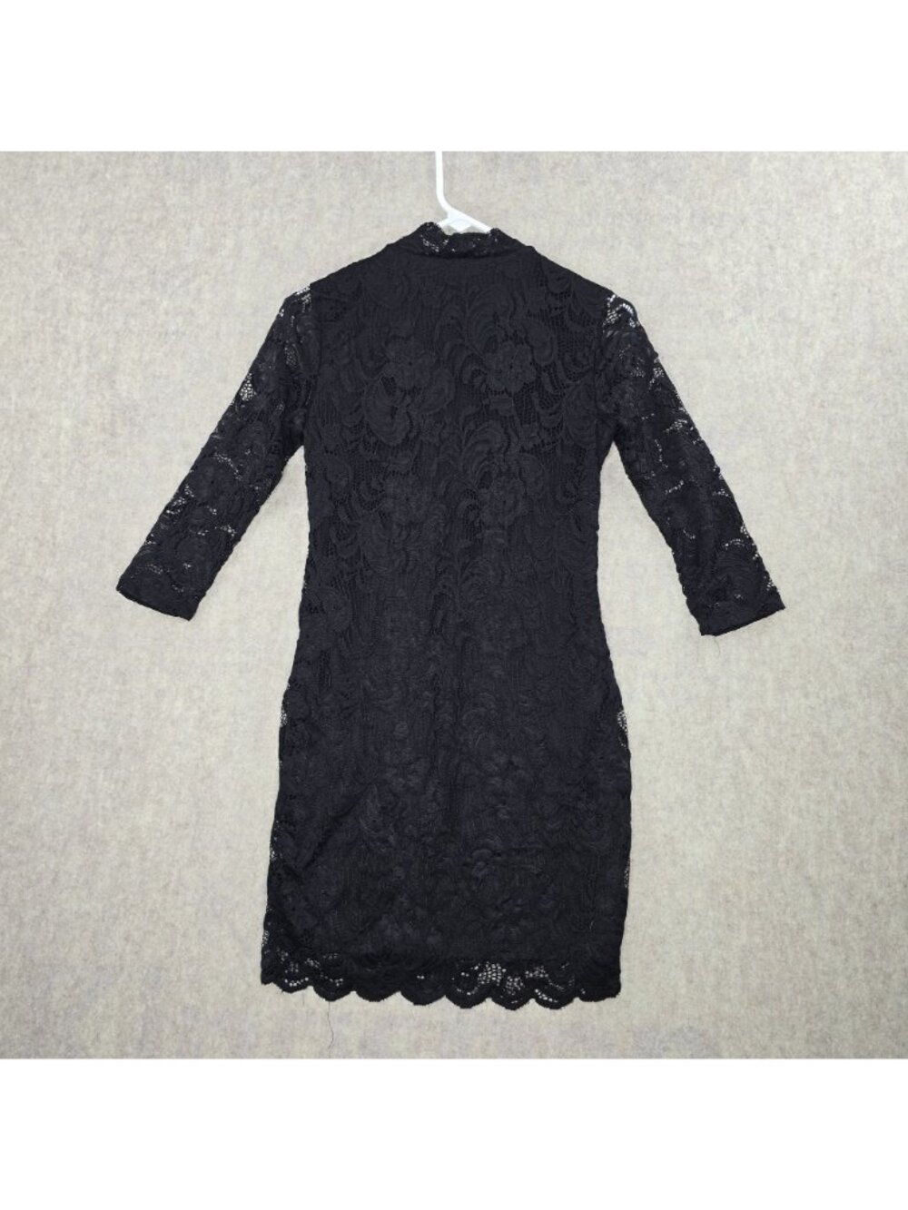 Ambiance Womens Lace Black Midi Dress Size M Semi Sheer Bodycon Long Sleeves - Picture 2 of 9